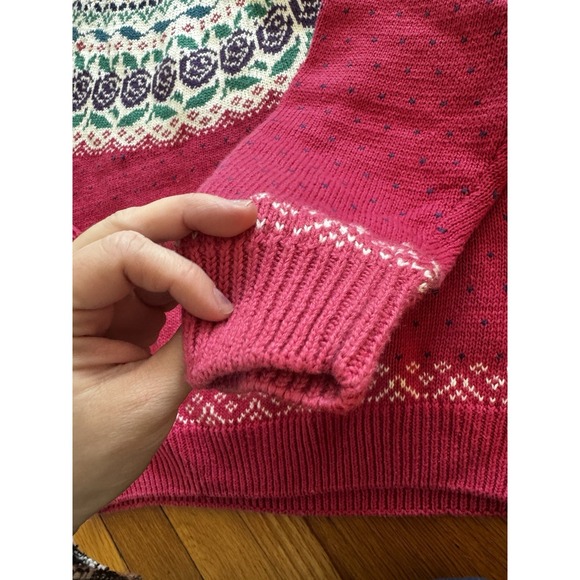 Vintage Northern Isles Women's Pink Fair Isle Floral Knit Yoke Sweater L Nordic - Picture 5 of 14
